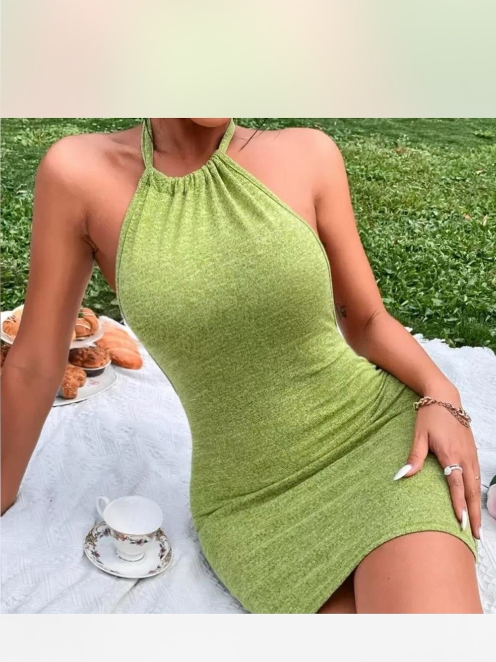 Sculpting Halter Mini Dress in Light Green